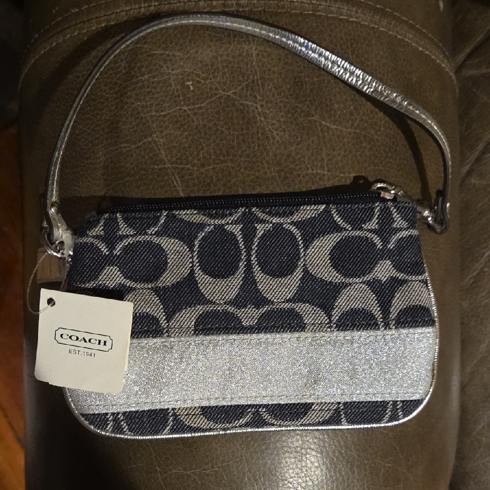 Coach Denim and Silver Wristlet